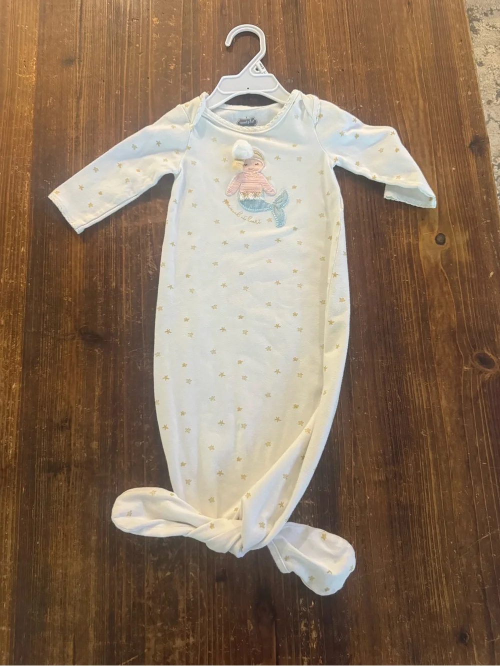 Mud Pie White Knit One-Piece with Gold Stars and Mermaid Applique